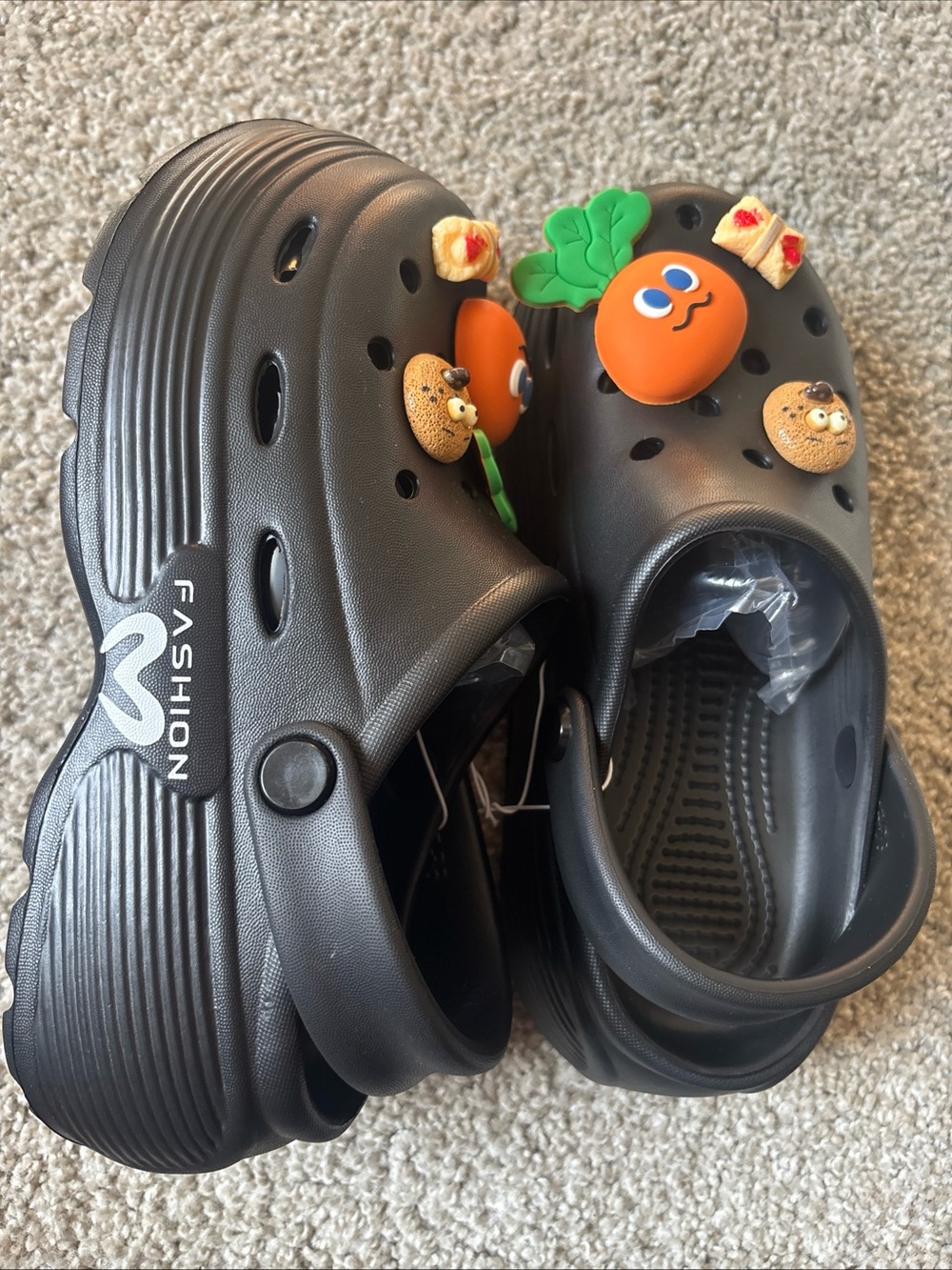 Kids Black Foam Clog Shoes with Fun Charms